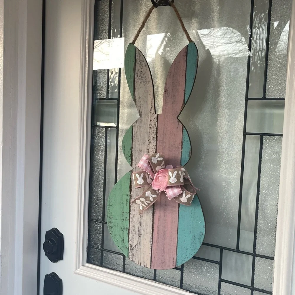 Easter Bunny Striped Wooden Door Hanger/Wreath
